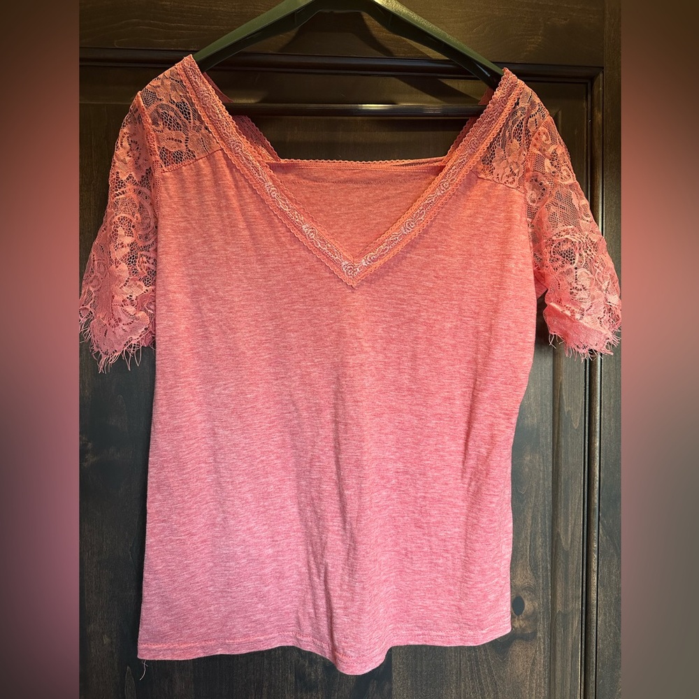 Pink Lace Sleeve Women's Top